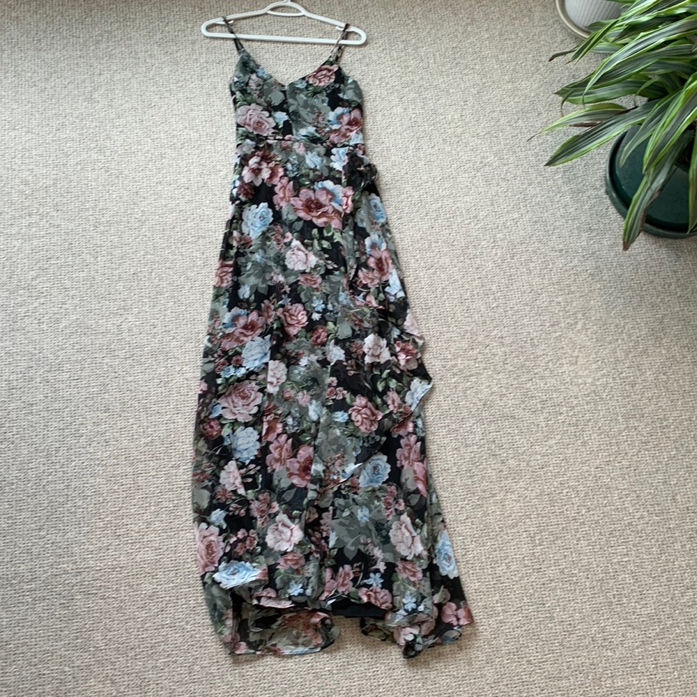Dress Forum Black Floral Maxi Dress with Pink & Blue Flowers